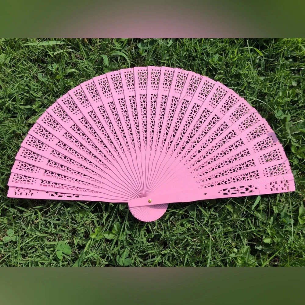 5 Pink Sandalwood Fans for Wedding Favors, Blush Pink Sandalwood Fans